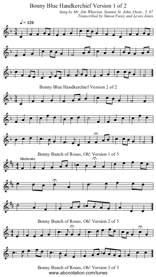 Bonny Blue Handkerchief Version 1 of 2 - staff notation