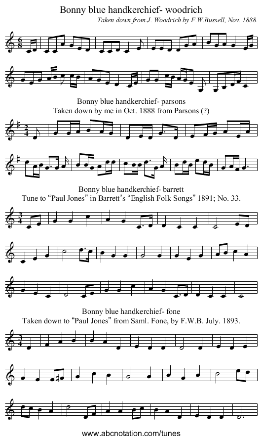 Bonny blue handkerchief- woodrich - staff notation