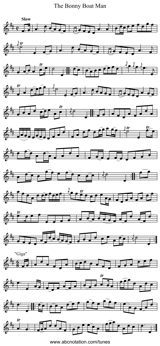 Bonny Boat Man, The - staff notation