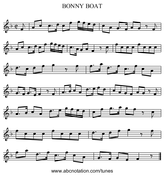 BONNY BOAT - staff notation