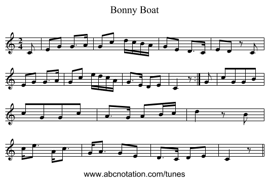 Bonny Boat - staff notation