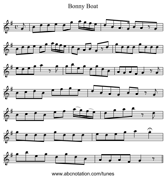 Bonny Boat - staff notation