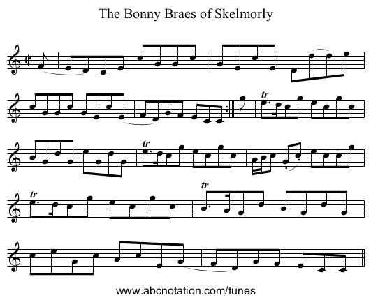 Bonny Braes of Skelmorly, The - staff notation
