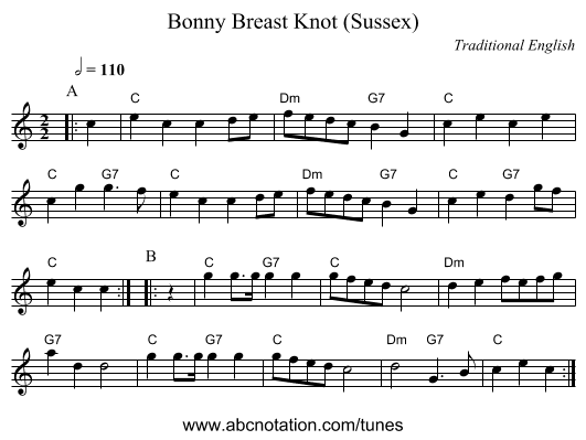 Bonny Breast Knot (Sussex) - staff notation