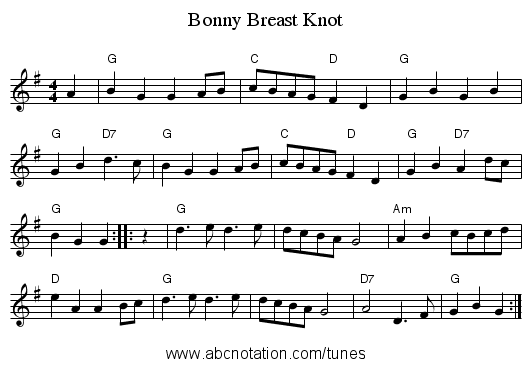 Bonny Breast Knot - staff notation