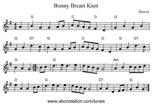 Bonny Breast Knot - staff notation
