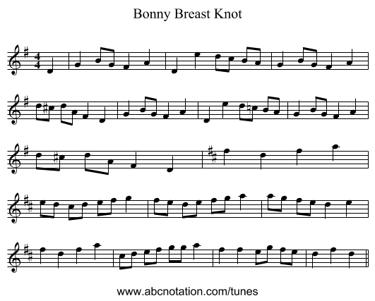 Bonny Breast Knot - staff notation