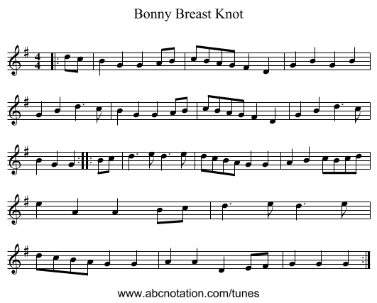 Bonny Breast Knot - staff notation
