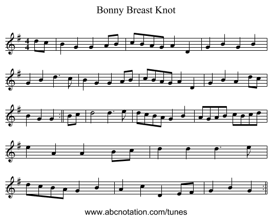 Bonny Breast Knot - staff notation