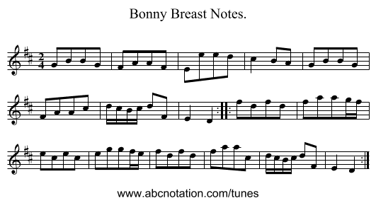Bonny Breast Notes. - staff notation