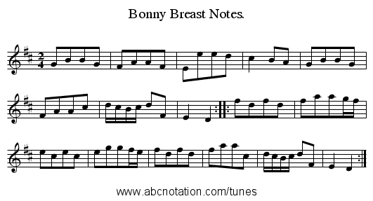 Bonny Breast Notes. - staff notation