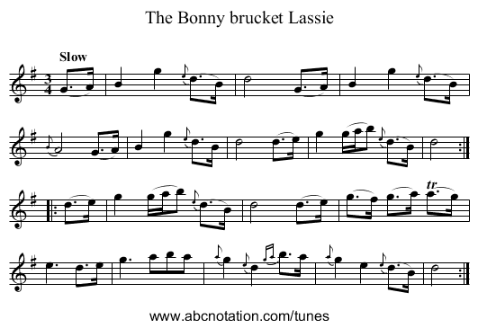Bonny brucket Lassie, The - staff notation