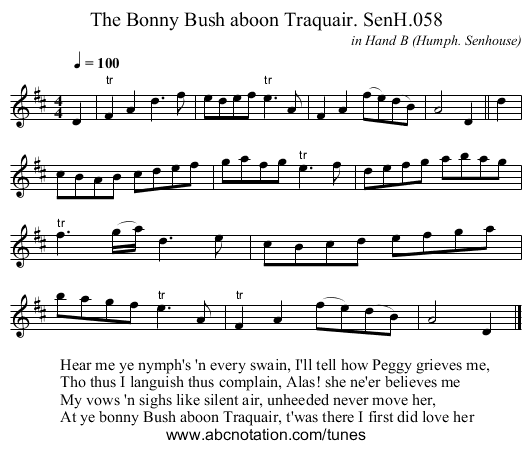 Bonny Bush aboon Traquair. SenH.058, The - staff notation