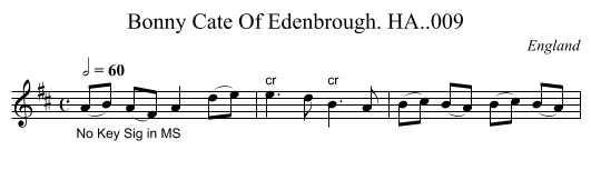 Bonny Cate Of Edenbrough. HA..009 - staff notation