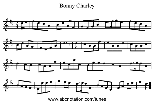 Bonny Charley - staff notation