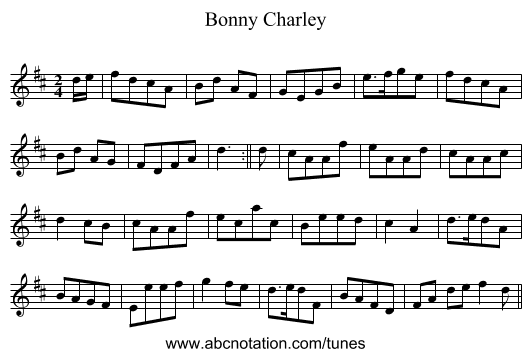Bonny Charley - staff notation