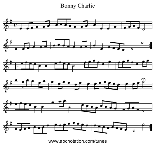 Bonny Charlie - staff notation