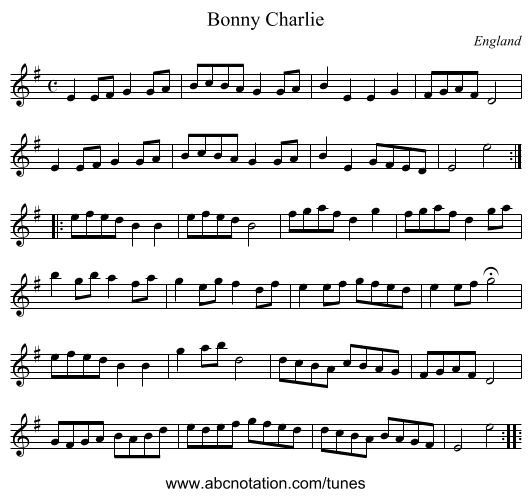Bonny Charlie - staff notation