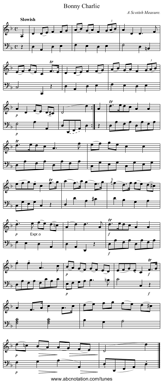 Bonny Charlie - staff notation