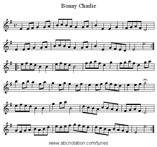 Bonny Charlie - staff notation