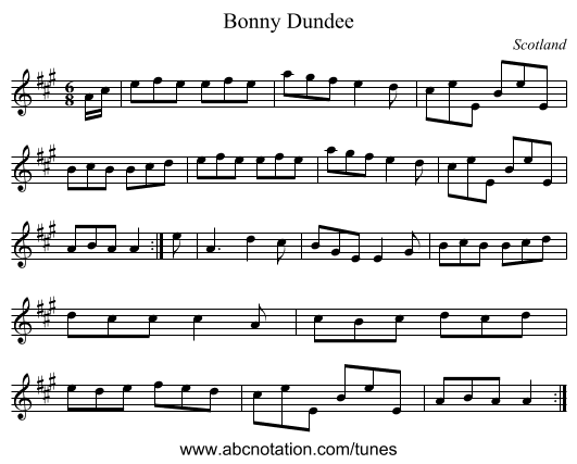 Bonny Dundee - staff notation