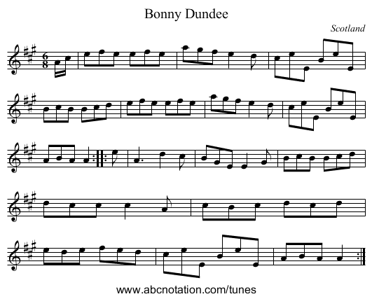 Bonny Dundee - staff notation