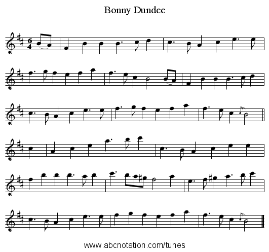 Bonny Dundee - staff notation
