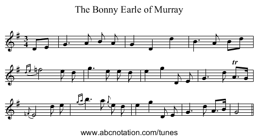 Bonny Earle of Murray, The - staff notation