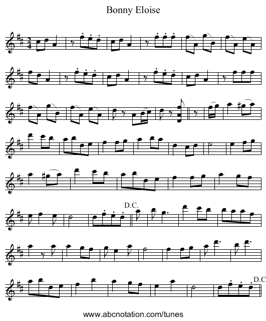 Bonny Eloise - staff notation