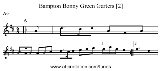 Bonny Green Garters [2], Bampton - staff notation