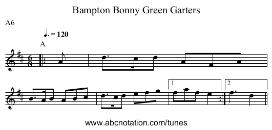 Bonny Green Garters, Bampton - staff notation