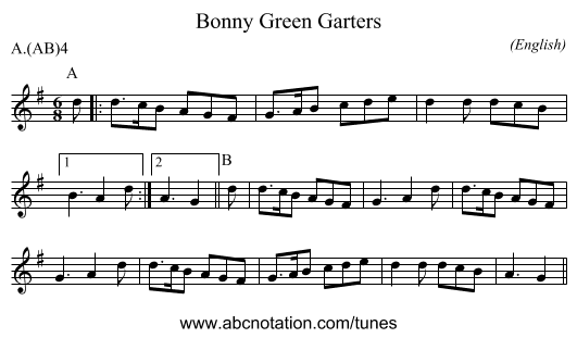 Bonny Green Garters - staff notation