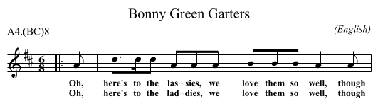 Bonny Green Garters - staff notation