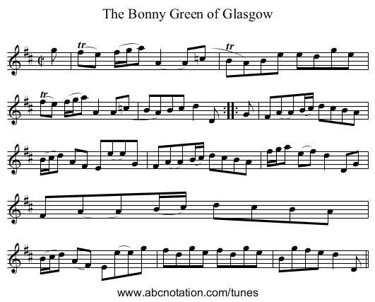 Bonny Green of Glasgow, The - staff notation