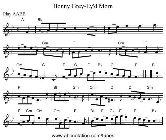 Bonny Grey-Ey'd Morn - staff notation