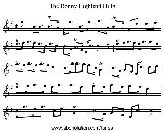 Bonny Highland Hills, The - staff notation