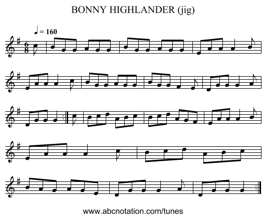 BONNY HIGHLANDER (jig) - staff notation