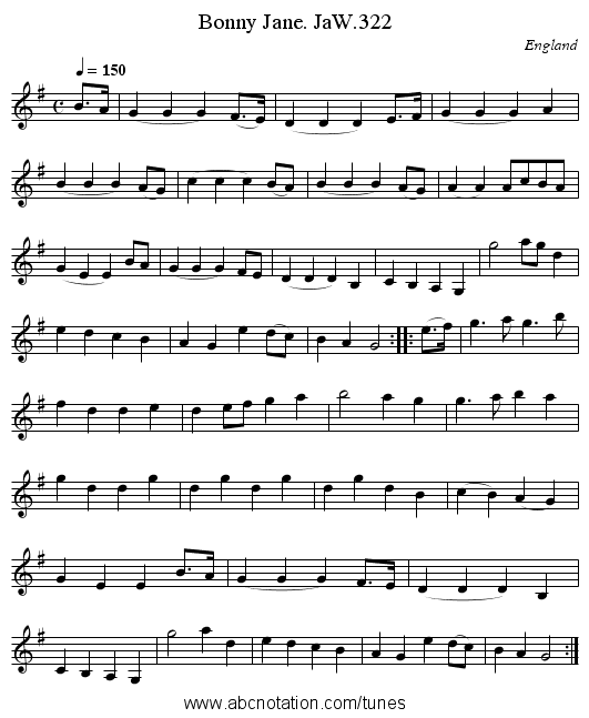 Bonny Jane. JaW.322 - staff notation