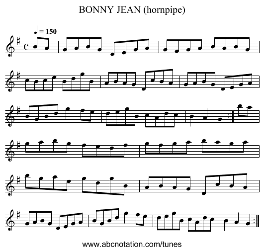 BONNY JEAN (hornpipe) - staff notation