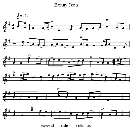Bonny Jean - staff notation