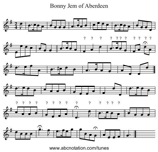 Bonny Jem of Aberdeen - staff notation