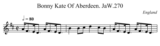 Bonny Kate Of Aberdeen. JaW.270 - staff notation