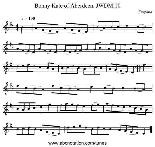 Bonny Kate of Aberdeen. JWDM.10 - staff notation
