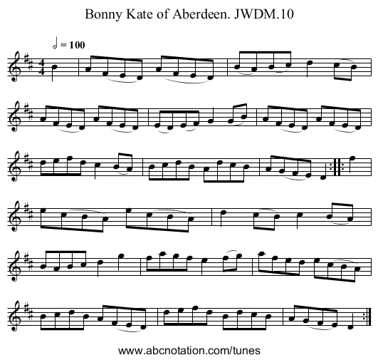 Bonny Kate of Aberdeen. JWDM.10 - staff notation