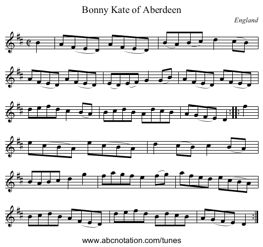 Bonny Kate of Aberdeen - staff notation
