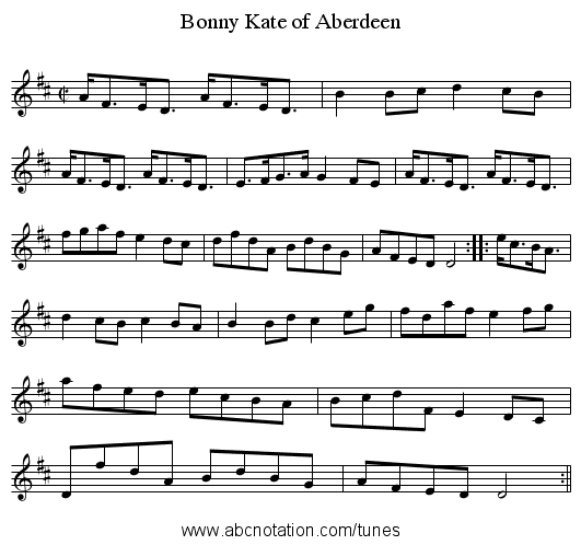 Bonny Kate of Aberdeen - staff notation