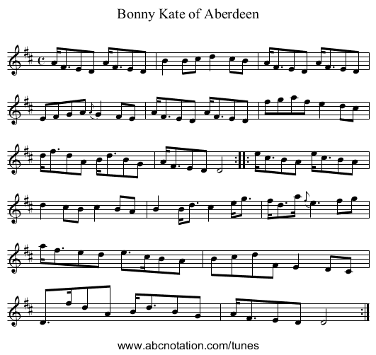 Bonny Kate of Aberdeen - staff notation