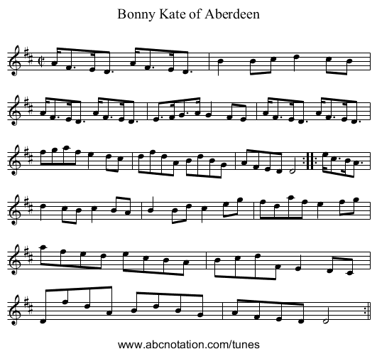 Bonny Kate of Aberdeen - staff notation