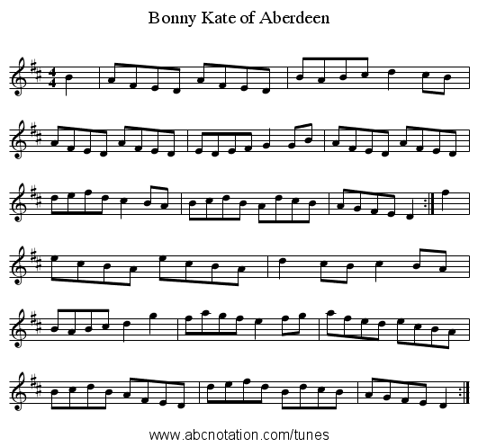 Bonny Kate of Aberdeen - staff notation