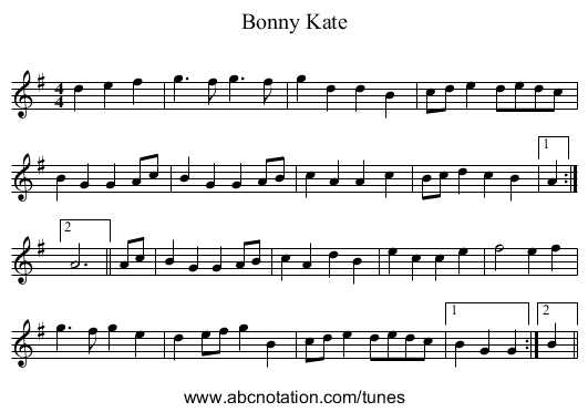 Bonny Kate - staff notation